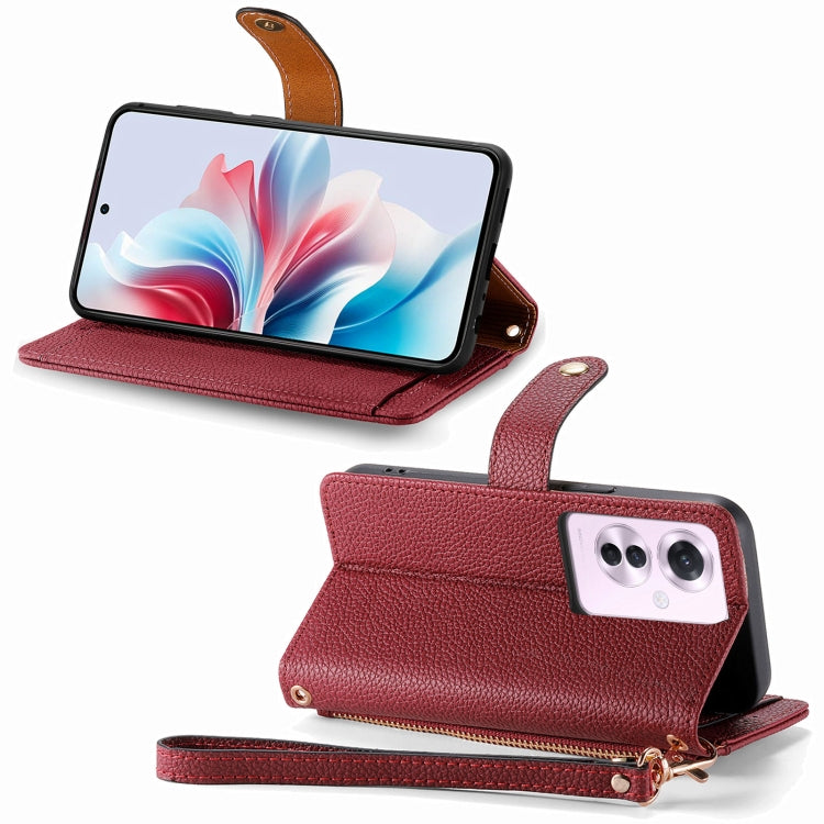For OPPO Reno11 F 5G Love Zipper Lanyard Leather Phone Case