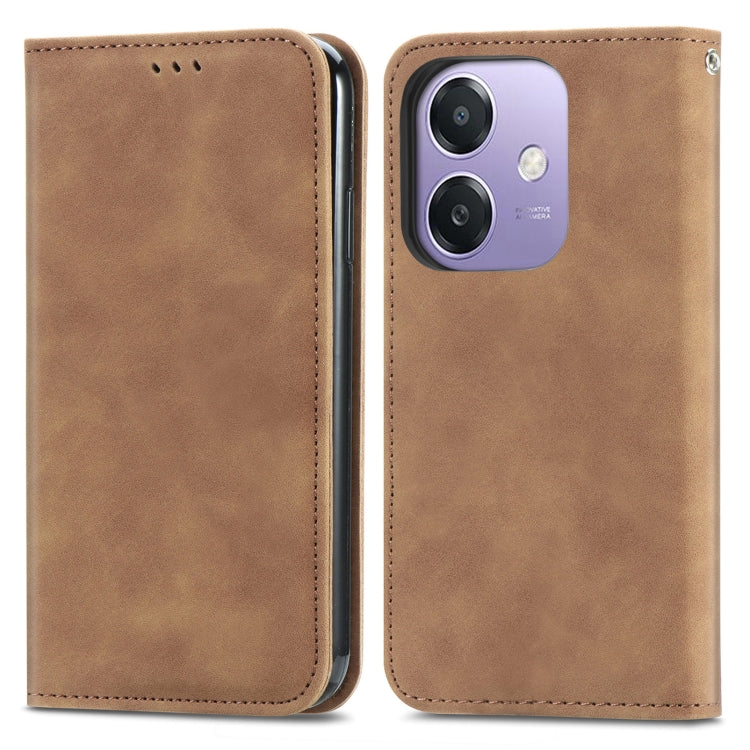 For OPPO A3X Retro Skin Feel Magnetic Flip Leather Phone Case