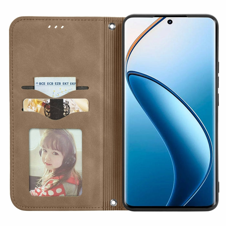 For  Realme 12+ Retro Skin Feel Magnetic Flip Leather Phone Case