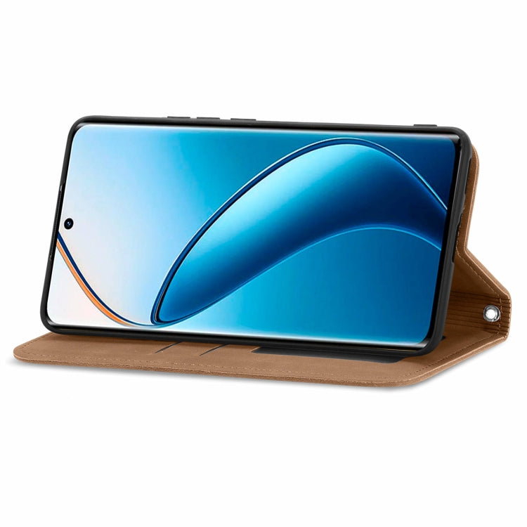 For  Realme 12+ Retro Skin Feel Magnetic Flip Leather Phone Case
