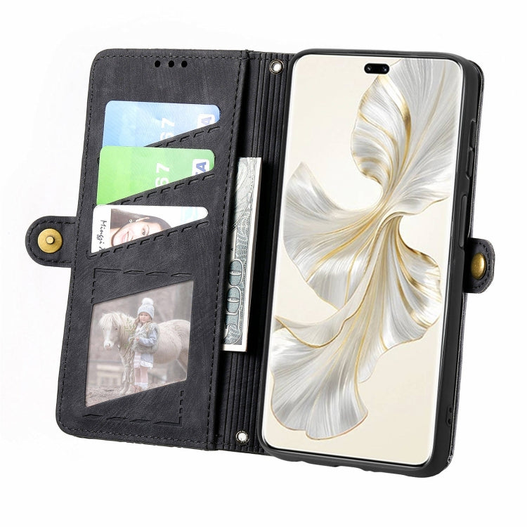 For Honor 100 Pro 5G Geometric Zipper Wallet Side Buckle Leather Phone Case