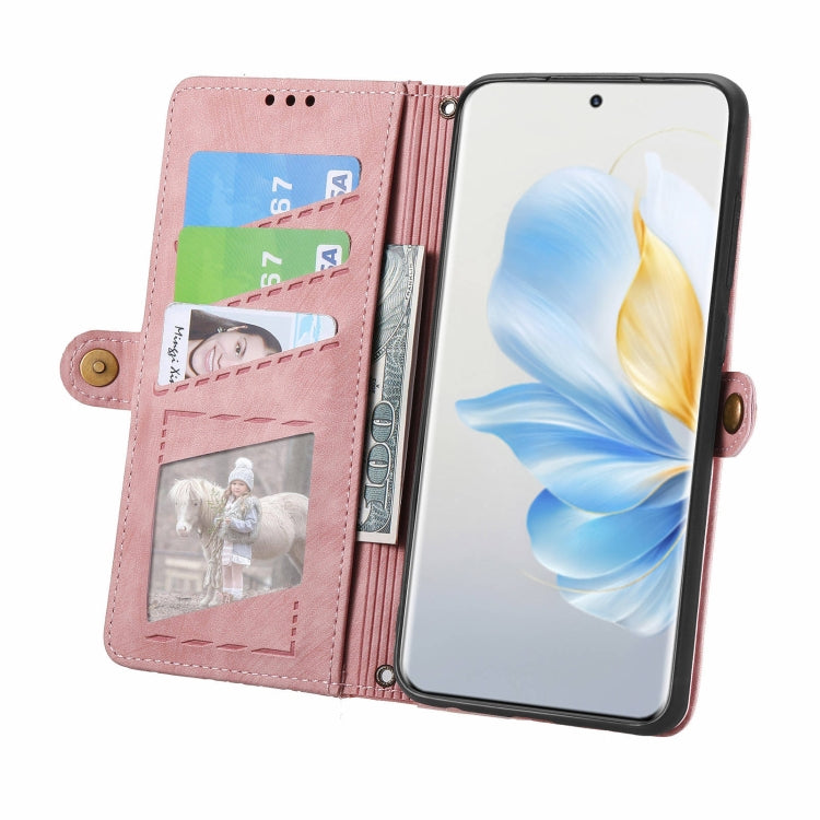 For Honor 100 5G Geometric Zipper Wallet Side Buckle Leather Phone Case