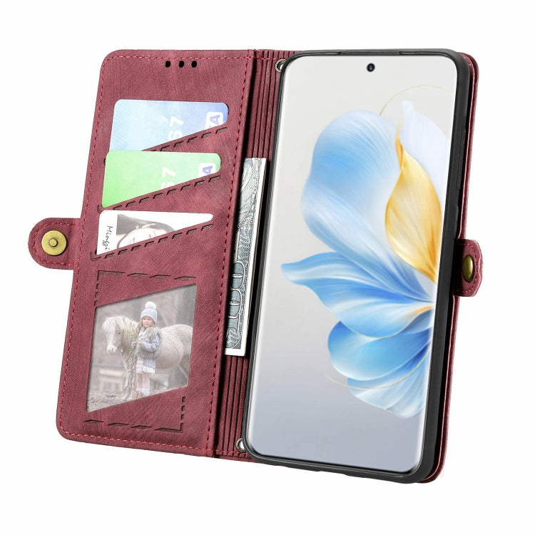 For Honor 100 5G Geometric Zipper Wallet Side Buckle Leather Phone Case