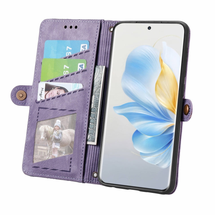 For Honor 100 5G Geometric Zipper Wallet Side Buckle Leather Phone Case