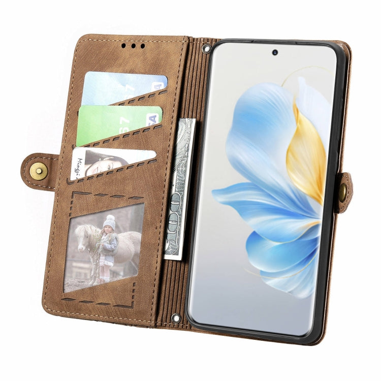 For Honor 100 5G Geometric Zipper Wallet Side Buckle Leather Phone Case
