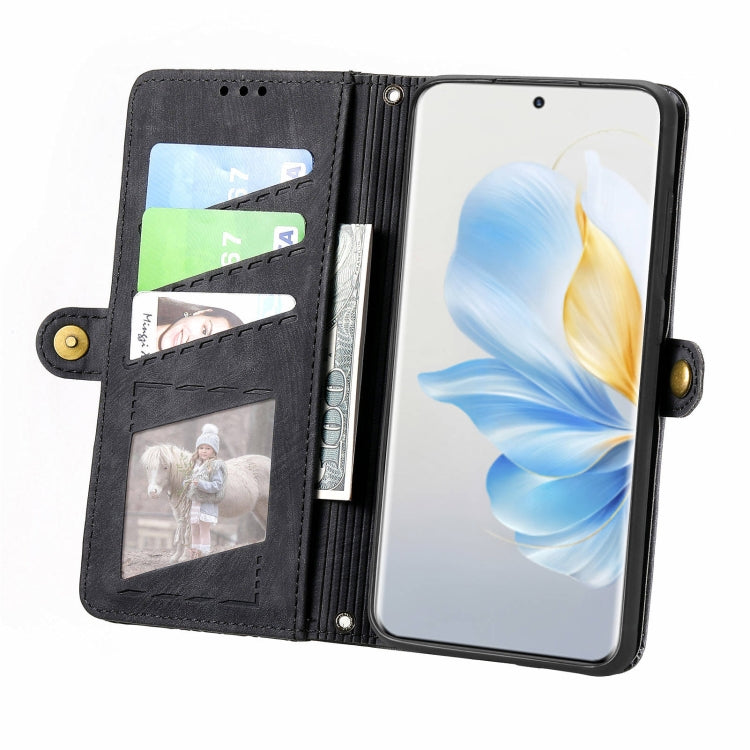 For Honor 100 5G Geometric Zipper Wallet Side Buckle Leather Phone Case
