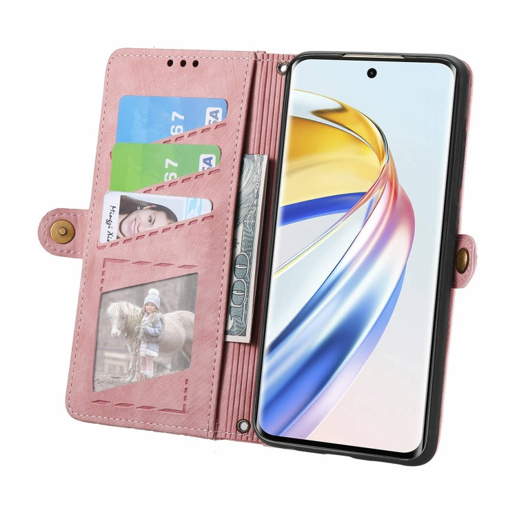 For Honor X9b Geometric Zipper Wallet Side Buckle Leather Phone Case
