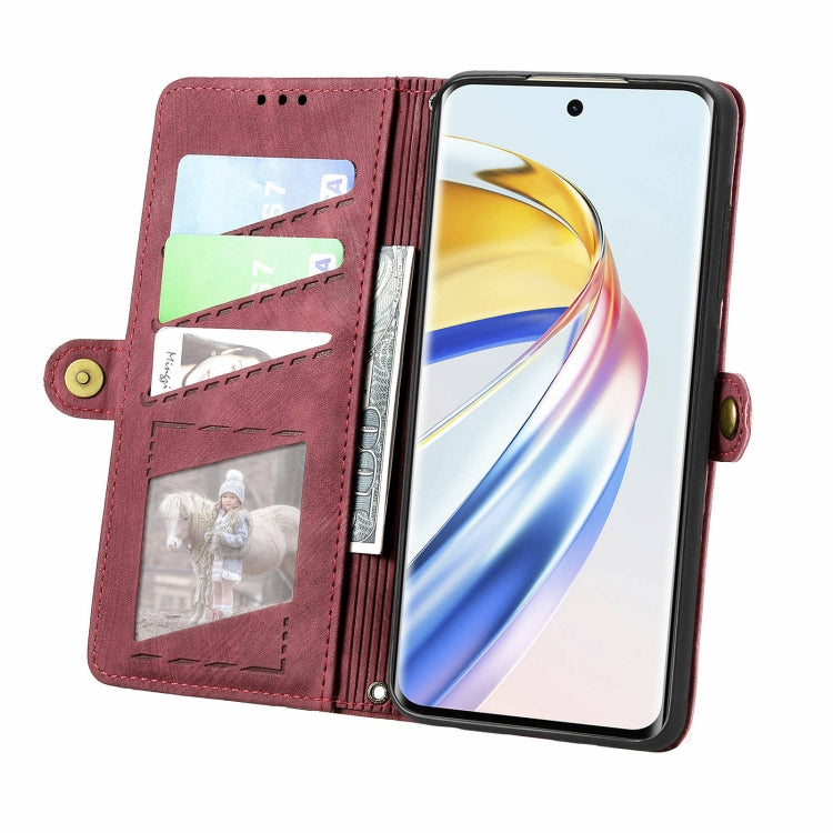 For Honor X9b Geometric Zipper Wallet Side Buckle Leather Phone Case