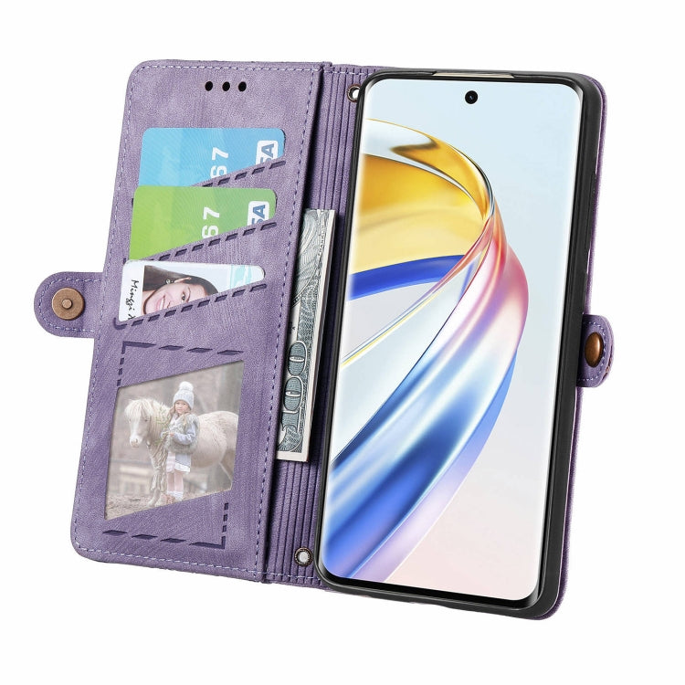 For Honor X9b Geometric Zipper Wallet Side Buckle Leather Phone Case