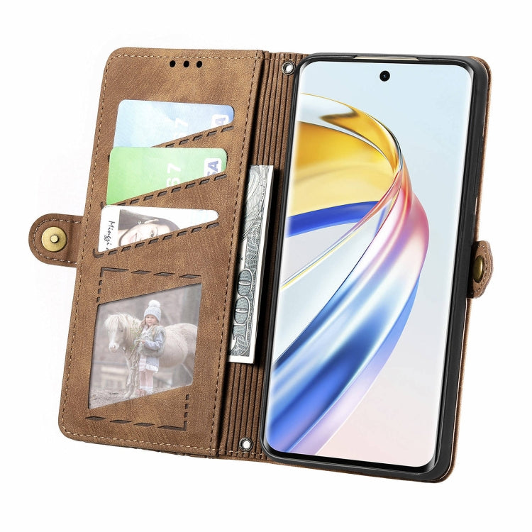 For Honor X9b Geometric Zipper Wallet Side Buckle Leather Phone Case