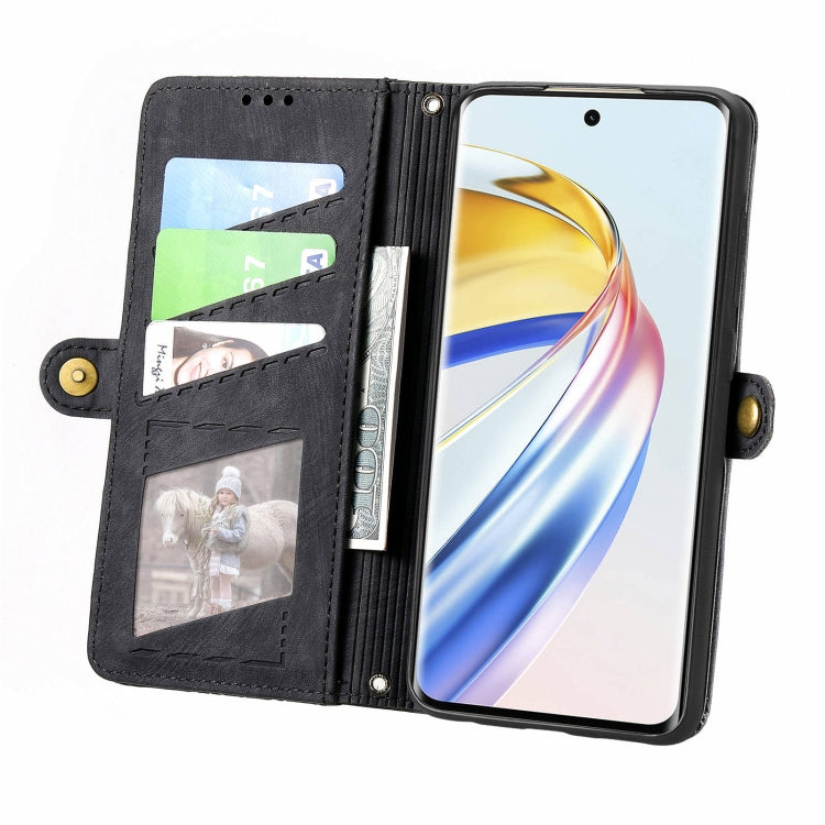 For Honor X9b Geometric Zipper Wallet Side Buckle Leather Phone Case