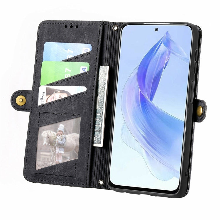 For Honor X50i Geometric Zipper Wallet Side Buckle Leather Phone Case