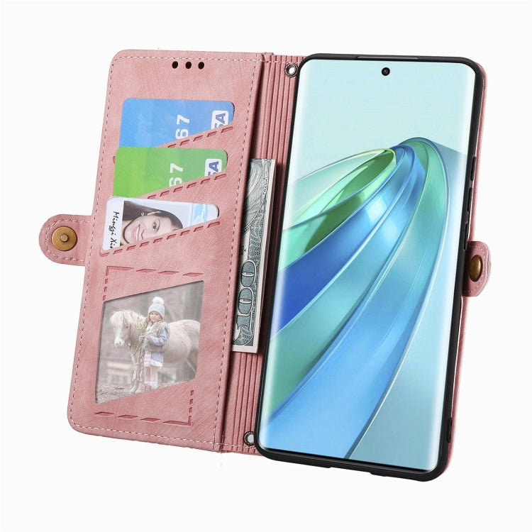 For Honor X9a Geometric Zipper Wallet Side Buckle Leather Phone Case