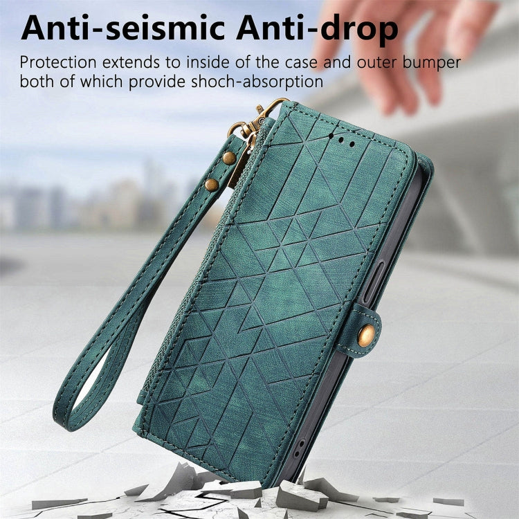 For Honor X9a Geometric Zipper Wallet Side Buckle Leather Phone Case