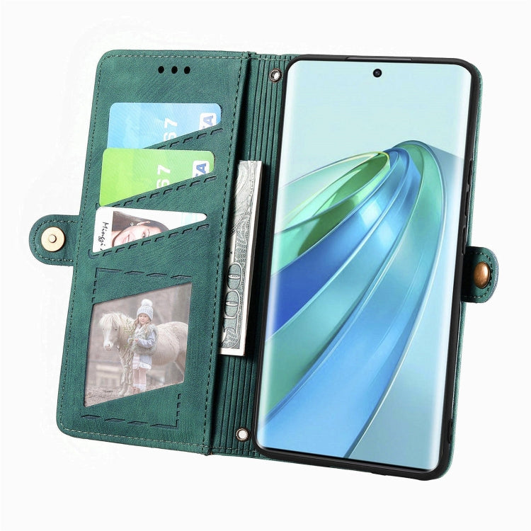 For Honor X9a Geometric Zipper Wallet Side Buckle Leather Phone Case