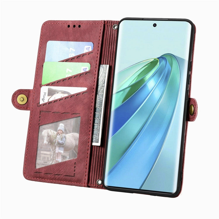 For Honor X9a Geometric Zipper Wallet Side Buckle Leather Phone Case