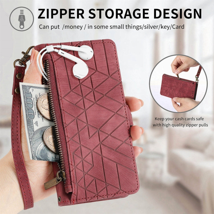 For Honor X9a Geometric Zipper Wallet Side Buckle Leather Phone Case