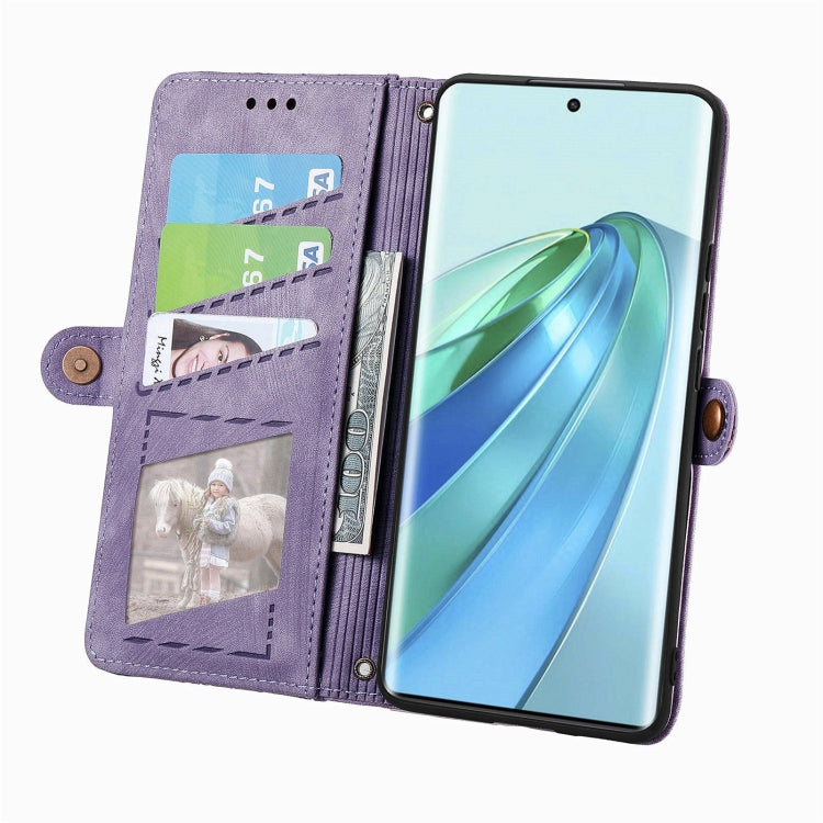 For Honor X9a Geometric Zipper Wallet Side Buckle Leather Phone Case