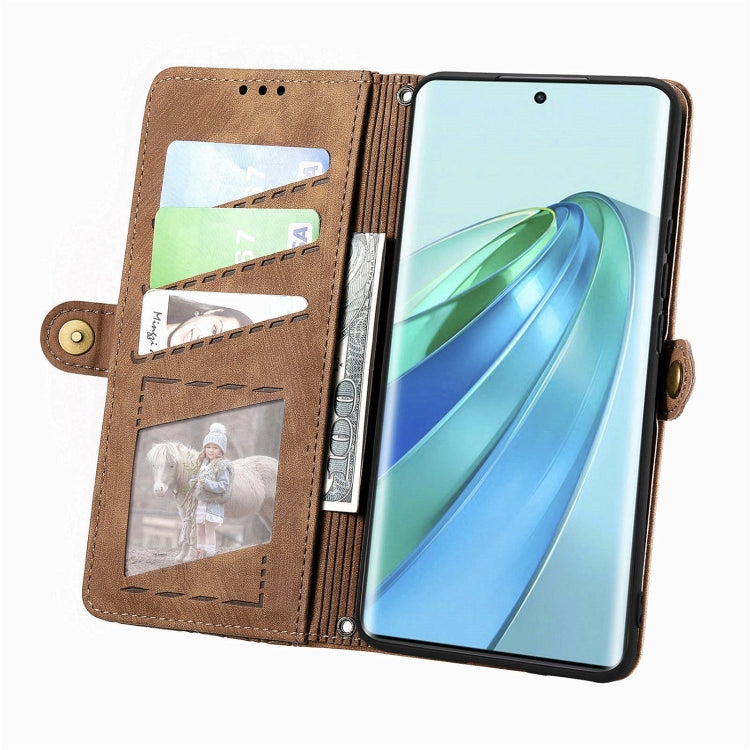 For Honor X9a Geometric Zipper Wallet Side Buckle Leather Phone Case