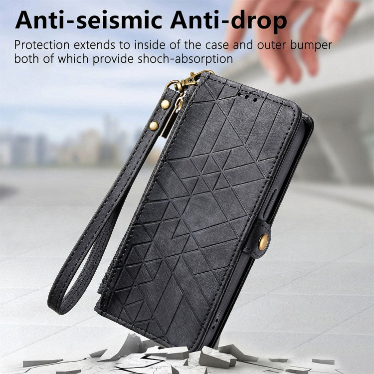 For Honor X9a Geometric Zipper Wallet Side Buckle Leather Phone Case