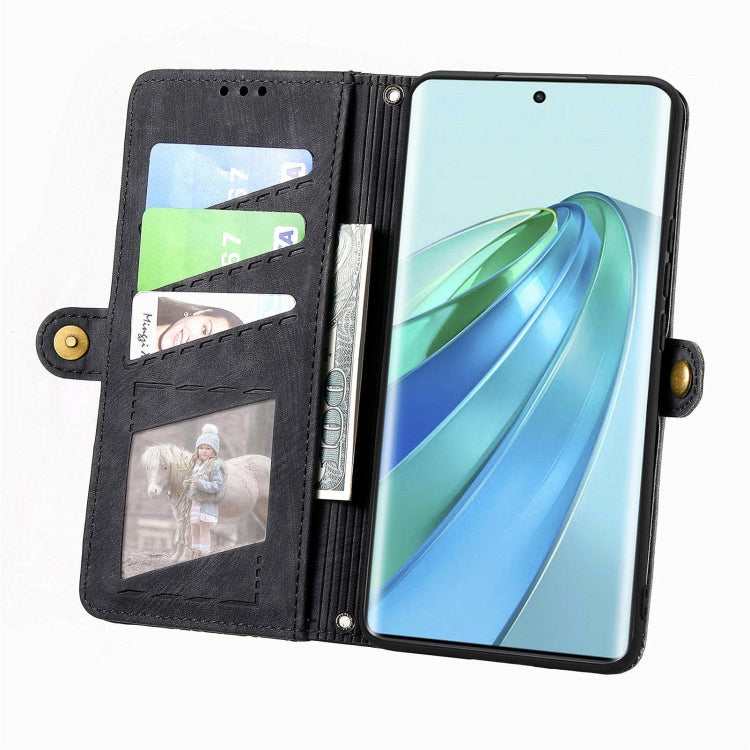 For Honor X9a Geometric Zipper Wallet Side Buckle Leather Phone Case