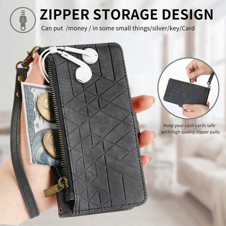 For Honor X9a Geometric Zipper Wallet Side Buckle Leather Phone Case