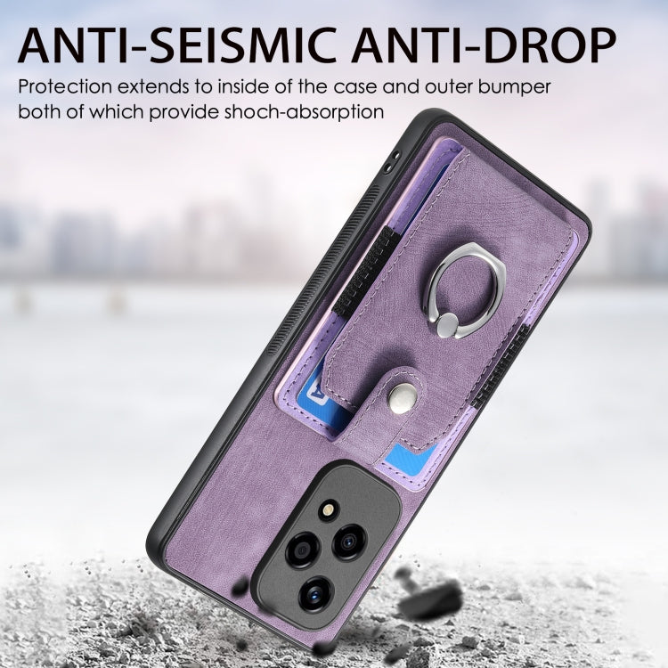 For Honor 200 Lite Global Retro Skin-feel Ring Card Wallet Phone Case