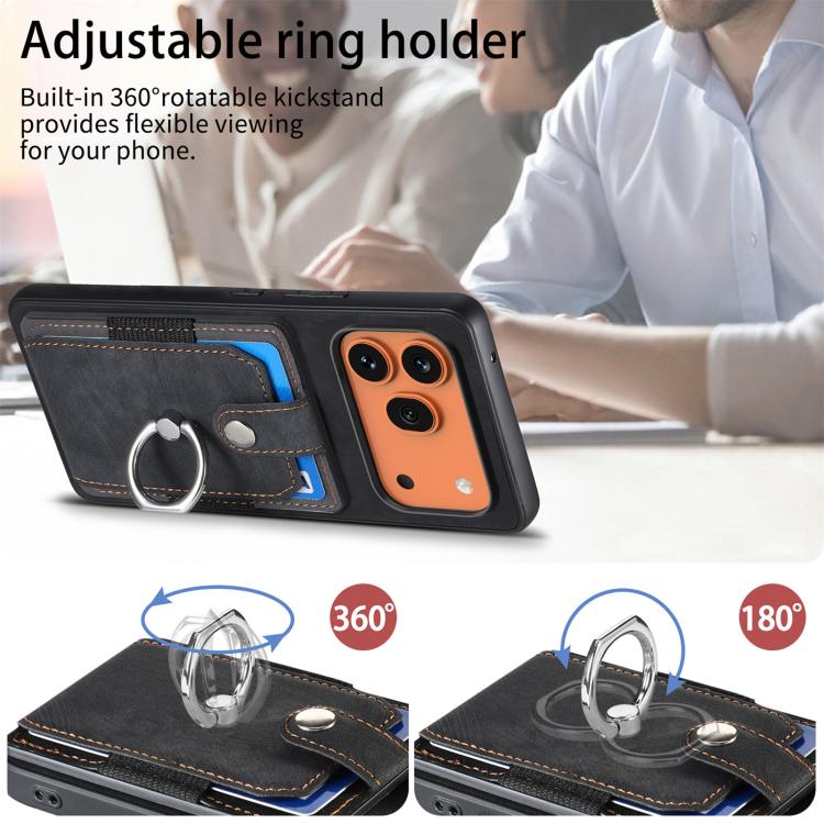 For Honor 600 Global Retro Skin-feel Ring Card Wallet Phone Case