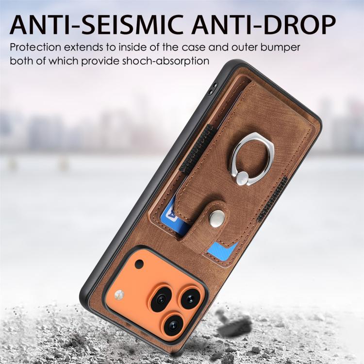 For Honor 600 Pro Global Retro Skin-feel Ring Card Wallet Phone Case