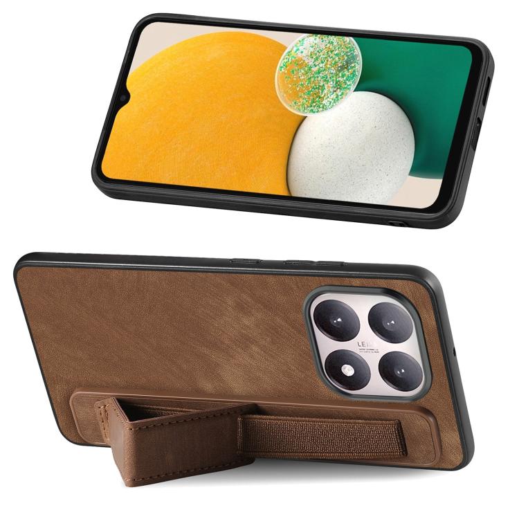For Xiaomi 15T Retro Wristband Holder Leather Back Phone Case