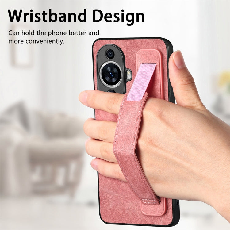 For Huawei nova 11 Retro Wristband Holder Leather Back Phone Case