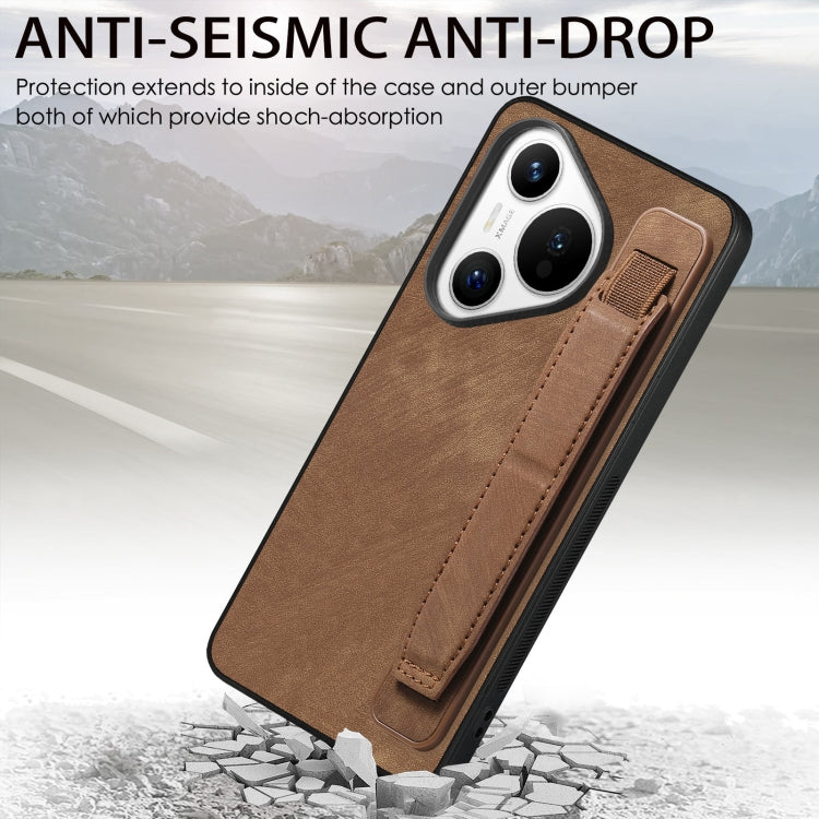 For Huawei Pura 70 Retro Wristband Holder Leather Back Phone Case