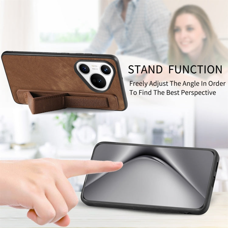For Huawei Pura 70 Retro Wristband Holder Leather Back Phone Case
