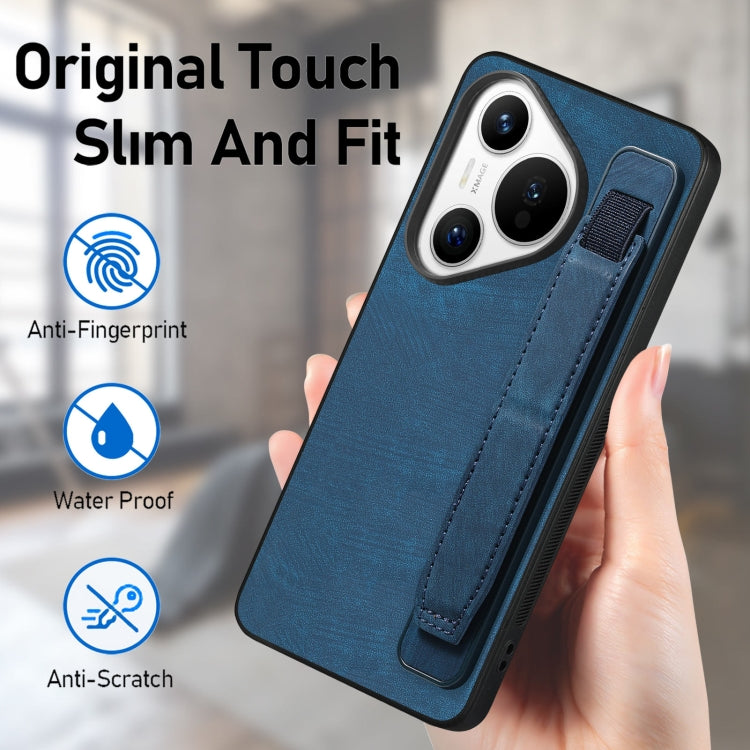 For Huawei Pura 70 Retro Wristband Holder Leather Back Phone Case