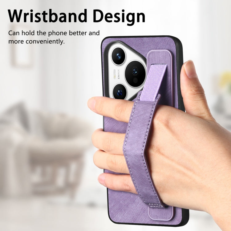 For Huawei Pura 70 Retro Wristband Holder Leather Back Phone Case