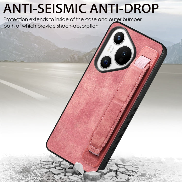 For Huawei Pura 70 Ultra Retro Wristband Holder Leather Back Phone Case