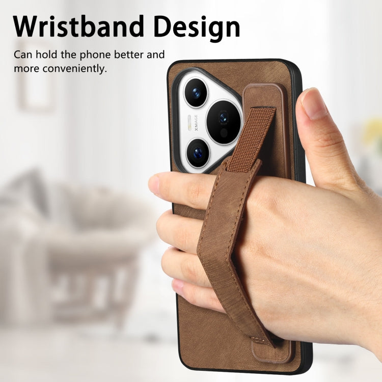 For Huawei Pura 70 Ultra Retro Wristband Holder Leather Back Phone Case