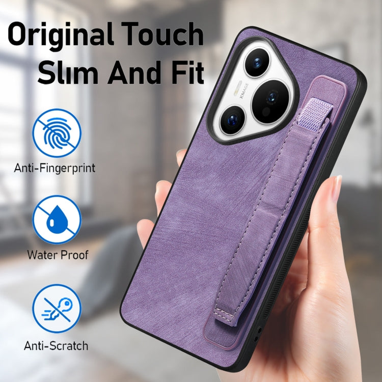 For Huawei Pura 70 Ultra Retro Wristband Holder Leather Back Phone Case