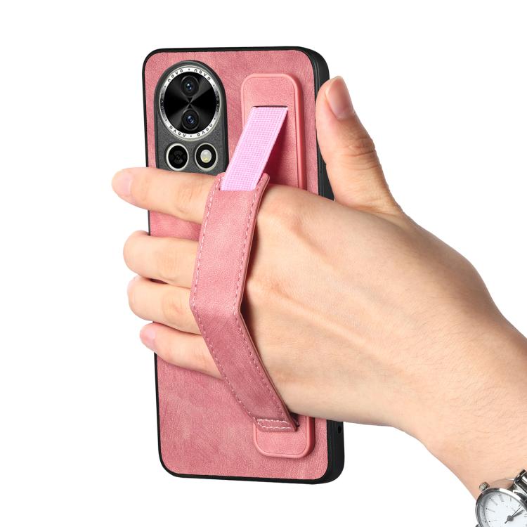 For Huawei nova 13 Retro Wristband Holder Leather Back Phone Case