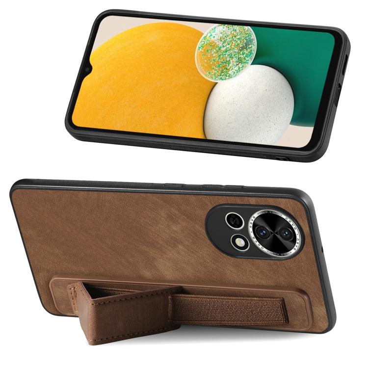 For Huawei nova 13 Retro Wristband Holder Leather Back Phone Case