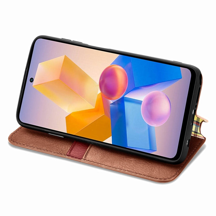 For Infinix Hot 40i Cubic Grid Pressed Magnetic Leather Phone Case