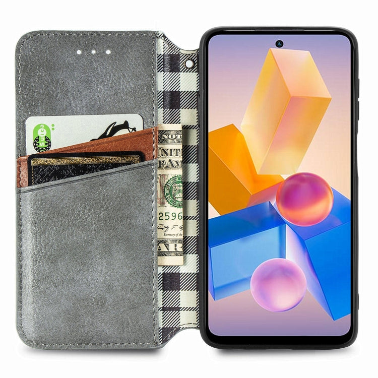 For Infinix Hot 40i Cubic Grid Pressed Magnetic Leather Phone Case