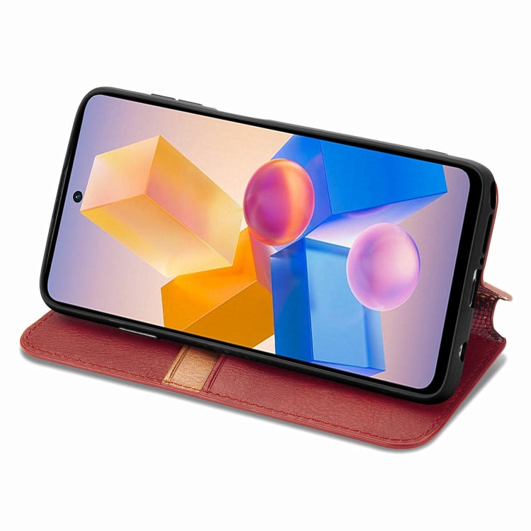 For Infinix Hot 40i Cubic Grid Pressed Magnetic Leather Phone Case