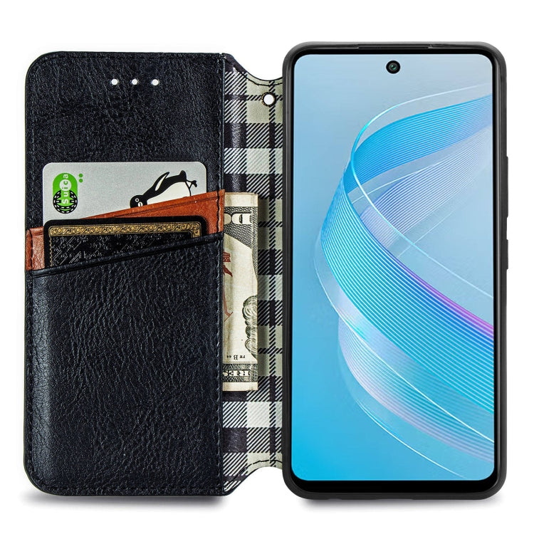 For Infinix Smart 8 Cubic Grid Pressed Magnetic Leather Phone Case