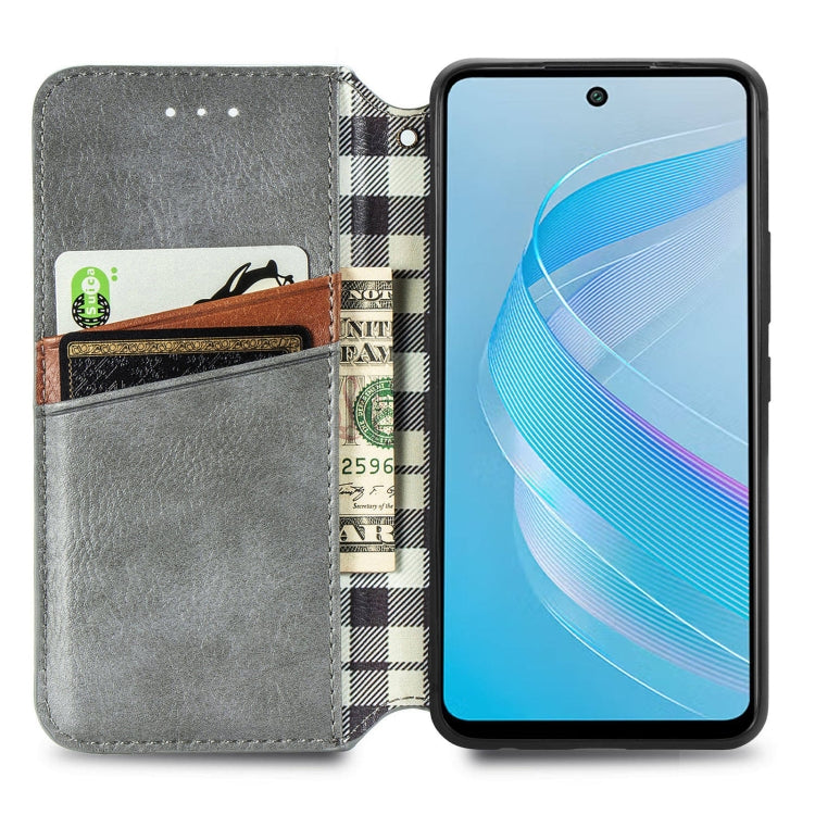 For Infinix Smart 8 Cubic Grid Pressed Magnetic Leather Phone Case