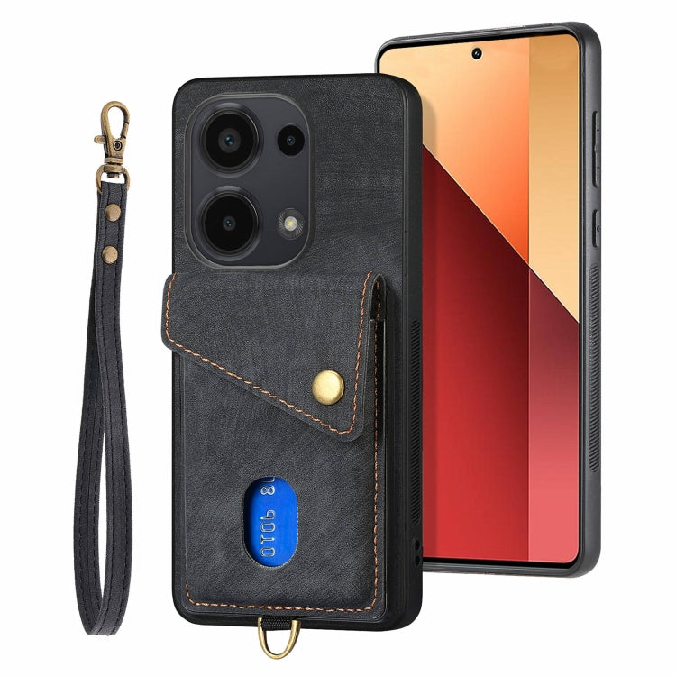 For Xiaomi Redmi Note 13 Pro 4G Retro Card Wallet Fold Leather Phone Case with Strap