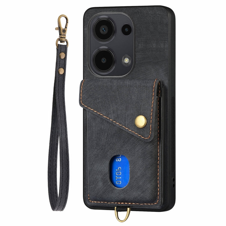 For Xiaomi Redmi Note 13 Pro 4G Retro Card Wallet Fold Leather Phone Case with Strap