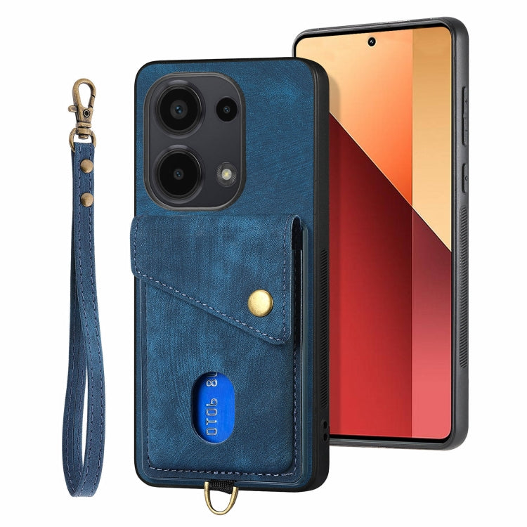 For Xiaomi Redmi Note 13 Pro 4G Retro Card Wallet Fold Leather Phone Case with Strap