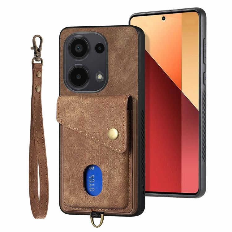 For Xiaomi Redmi Note 13 Pro 4G Retro Card Wallet Fold Leather Phone Case with Strap