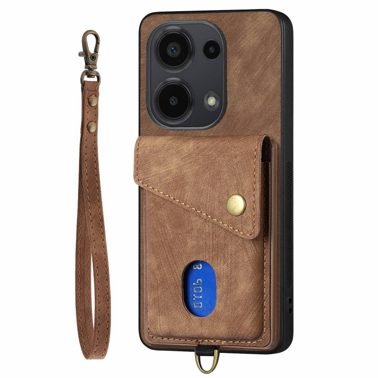 For Xiaomi Redmi Note 13 Pro 4G Retro Card Wallet Fold Leather Phone Case with Strap